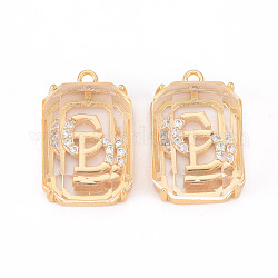 Brass Micro Pave Clear Cubic Zirconia Pendants, with Glass, Nickel Free, Faceted, Rectangle, Real 18K Gold Plated, 21x13.5x6.5mm, Hole: 1.5mm