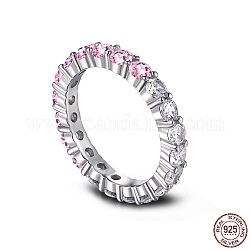 925 anello da dito da donna in argento sterling placcato rodio con micro pavé di zirconi cubici, Vero platino placcato, roso, 3mm, misura degli stati uniti 7 (17.3mm)