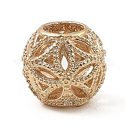 Metall Großlochperlen, großes Loch Perle, hohl, Runde mit Blume, Licht Gold, 10 mm, Bohrung: 4.5 mm
