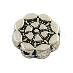 Tibetan Style Alloy Beads, Lead Free and Cadmium Free, Great for Mother's Day Gifts making, Flower, Antique Silver, about 7.5mm long, 7.5mm wide, 2.5mm thick, hole: 0.5mm
