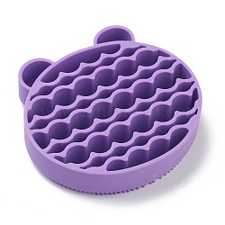 Outil de lavage portable pour tapis de nettoyage de brosse de nettoyage de maquillage en silicone, double devoir, forme d'ours, orchidée noire, 10.4x11x2.5 cm