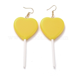 Boucles d'oreilles pendantes sucette en forme de coeur pour femme, boucles d'oreilles pendantes de nourriture de simulation de couleur bonbon, or, jaune, 97~99mm, pin: 0.5 mm