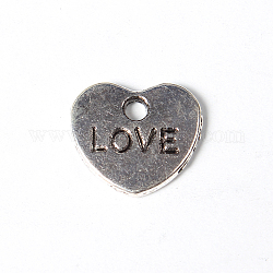 Metal Alloy Pendants, Cadmium Free & Nickel Free & Lead Free, Heart, Antique Silver Color, Size: about 10.5mm wide, 9.5mm long, 1.5mm thick, hole: 2mm
