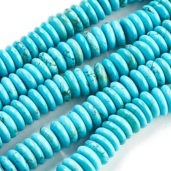 Natural Howlite Heishi Beads Strands, Dyed & Heated, Flat Round/Disc, Turquoise, 10x3mm, Hole: 1mm, about 82pcs/strand, 15.75 inch