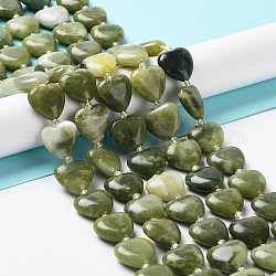 Jade de xinyi naturel / brins de perles de jade du sud de la Chine, avec des perles de rocaille, cœur, 14~15x15x6~6.5mm, Trou: 1.4mm, Environ 23~24 pcs/chapelet, 14.57'' (37 cm)