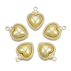 Rack Plating Alloy Pendants, with Porcelain and ABS Plastic Imitation Pearl, Long-Lasting Plated, Golden, Cadmium Free & Lead Free, Heart, Light Khaki, 16x22x6mm, Hole: 2mm