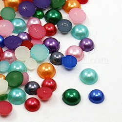 Acrylic Cabochons, Imitated Pearl, Half Round, Mixed Color, 4~6x2~3mm