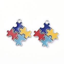 Emaille-Legierungs-Anhänger, Autismus, Puzzle, für diy machen, Farbig, Platin Farbe, 25x23x1.5 mm, Bohrung: 2 mm