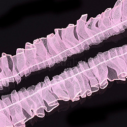 Лентой из органзы, плиссированная / двойная лента с оборками, розовые, 23~28 мм, 50 м / пачка
