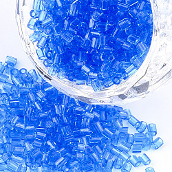 Grade A Glass Seed Beads, Hexagon(Two Cut), Transparent Colours, Dodger Blue, 1.5~2.5x1.5~2mm, Hole: 0.8mm, about 2100pcs/bag, 450g/bag