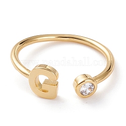 Латунные кольца из манжеты с прозрачным цирконием, открытые кольца, долговечный, реальный 18k позолоченный, letter.g, размер США 6, внутренний диаметр: 17 мм