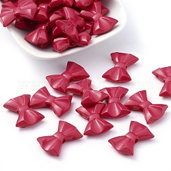 Opaque Acrylic Beads, Faceted, Bowknot, Deep Pink, 19x26x7mm, Hole: 3mm, about 300pcs/500g