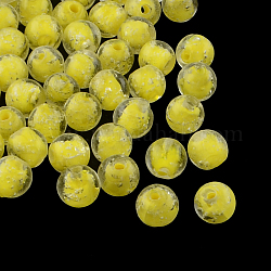 Perles vernissées lumineuses manuelles, ronde, jaune, 9~10mm, Trou: 1~2mm