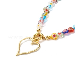 Collana con ciondolo in lega di cuore per ragazze adolescenti, collana di perle di vetro millefiori cuore, colorato, 18.31 pollice (46.5 cm)