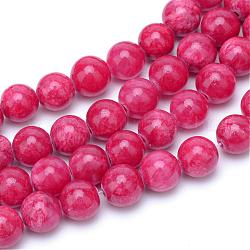 Chapelets de perle en pierre de jade blanc teinté naturel, ronde, rouge foncé, 6mm, Trou: 1mm, Environ 66 pcs/chapelet, 15.7 pouce