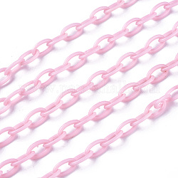 ABS-Kunststoff-Kabelketten, Oval, rosa, 13x7~7.5x2 mm, ca. 15.35~15.74 Zoll (39~40 cm)/Strang