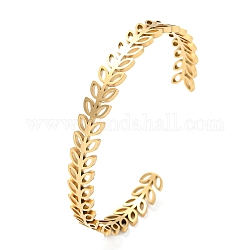 Ion Plating(IP) 304 Stainless Steel Cuff Bangles, Hollow Leaf Open Bangles for Women, Golden, 3/8 inch(0.85cm), Inner Diameter: 2-1/2 inch(6.45cm)