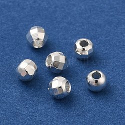Brass Spacer Beads, Faceted, Barrel, 925 Sterling Silver Plated, 4x3.3mm, Hole: 1.5mm