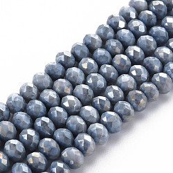 Cuisson opaque de perles de verre peintes, pierres d'imitation, facette, de couleur plaquée ab , rondelle, grises , 8x6mm, Trou: 1.2mm, Environ 63~64 pcs/chapelet, 15.87 pouce ~ 16.14 pouces (40.3~41 cm)