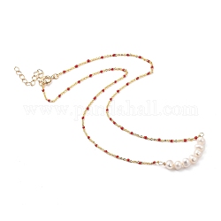 Бисера ожерелья, с натуральным культивированным пресноводным жемчугом и латунной эмалью цепочки для кабеля, золотые, красные, 18.7 дюйм (47.5 см)