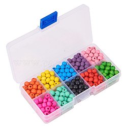 PandaHall About 330 Pcs 10 Colors 7mm Dyed Environmental Round Wood Beads for Jewelry Craft Making