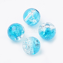 Acryl-Perlen, transparenter Crackle-Style, Runde, Deep-Sky-blau, 8x7 mm, Bohrung: 2 mm, ca. 1840 Stk. / 500 g