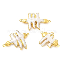 Ciondoli per connettori per recinzione con perle keshi naturali in stile barocco, placcato di lunga durata, con i risultati in ottone placcato oro, colore conchiglia, 37~49x28~31x8mm, Foro: 1.8 mm