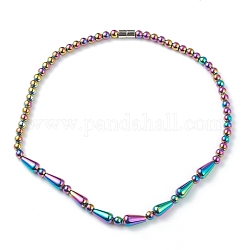 Colliers de perles en hématite synthétiques non magnétiques, avec fermoirs magnétiques en alliage, rond & goutte, couleur arc en ciel, 18.70 pouce (47.5 cm)