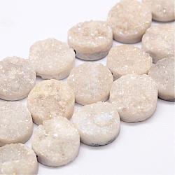 Fili di perle di agata druzy naturali e tinti galvanicamente, grado ab, rotondo e piatto, bianco, 10x5~8mm, Foro: 1 mm, circa 20pcs/filo, 8.07 pollice