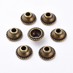 Tibetischen Stil Legierung Perlenkappen, Bleifrei und cadmium frei, Antik Bronze, 10x5 mm, Bohrung: 2 mm