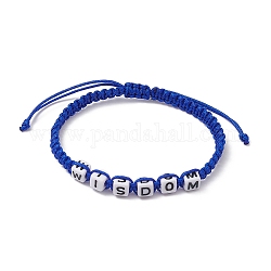 Wort Weisheit Acryl geflochtene Perlenarmbänder, verstellbares Armband aus Polyester, Blau, Innendurchmesser: 2-1/4~3-3/8 Zoll (5.7~8.7 cm)