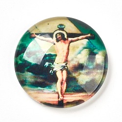Cabochons di vetro, mezzo giro / cupola con croce crocifisso, per pasqua, colorato, 25x6~6.5mm