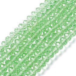 Handgemachte Glasperlen, facettierte Rondelle, hellgrün, 12x8 mm, Bohrung: 1 mm, ca. 72 Stk. / Strang