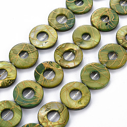 Eau douce naturelle de coquillage perles brins, teint et drawbench, anneau, vert olive, 20~21x2~3mm, Trou: 0.6mm, Environ 20~21 pcs/chapelet, 15.94 pouce (40.5 cm)