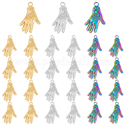DICOSMETIC 24Pcs 3 Colors Witch Hand Charms Hand with Evil Eye Pendants Asymmetrical Golden/Rainbow/Stainless Steel Antique Hand Pendants for DIY Jewelry Making, Hole: 2mm