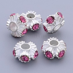 Alloy Rhinestone European Beads, Grade A, Flower, Lead Free and Cadmium Free, Silver Color, Goldenrod, 15x8.5mm, Hole: 5mm