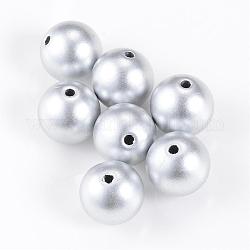 Spruzzo stile verniciato opaco perle sintetiche, tondo, argento, 18mm, Foro: 2 mm, circa 154pcs/500g