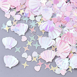 Accesorios del ornamento, paillette plástico pvc / cuentas de lentejuelas, concha y corazón y estrella, rosa, 3~6x3~8x0.4mm