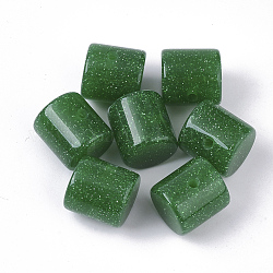 Perline di resina, con polvere di scintillio, colonna, verde, 14x13.5mm, Foro: 2 mm