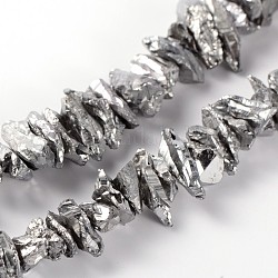 Electroplate quarzo naturale di chip perline di cristallo fili, Argento Placcato, 18~40x8~15mm, Foro: 1 mm, circa 15.35 pollice