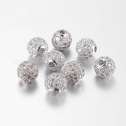Perline in ottone zirconi, tondo, platino, 8mm, Foro: 1.5 mm