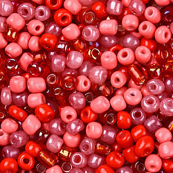 Cuentas de semillas de vidrio de colores interiores opacos y transparentes, agujero redondo, redondo, color mezclado, rojo, 4mm, agujero: 1.4~1.5 mm
