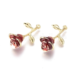 Aluminium Anhänger & Charms, mit Emaille, Rose Blume, golden, rot, 27x14x9 mm, Bohrung: 1.4 mm