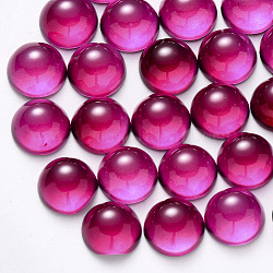 Pulvérisation transparent peint cabochons de verre, demi-rond / dôme, support violet rouge, 10x5mm