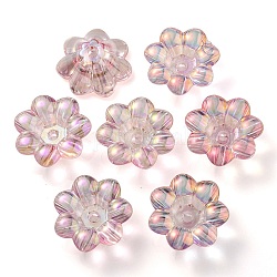 Placage uv perles acryliques irisées arc-en-ciel, fleur, rose brumeuse, 24x10mm, Trou: 3.5mm, diamètre intérieur: 8 mm