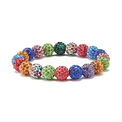 Bracelet extensible perlé boule de strass étincelant pour femme, colorées, diamètre intérieur: 2-1/8 pouce (5.4 cm), perles: 9.5 mm