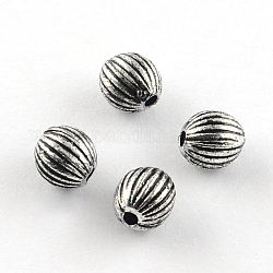 Los abalorios redondos corrugados antigua acrílicos, chapado en plata antigua, 6mm, agujero: 1.5 mm