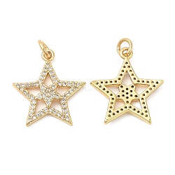 Brass Micro Pave Cubic Zirconia Pendants, Star, Real 18K Gold Plated, 19.5x18x3mm, Hole: 3mm