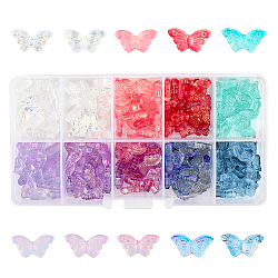 Electroplate Transparent Glass Beads, Including Transparent & AB Color Plated & Glitter Powder Style, Butterfly, Mixed Color, 14.5x8x3.5mm, Hole: 0.8mm, 10 colors, 20pcs/color, 200pcs/box