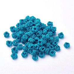 Perlas de tejido de poliéster, redondo, cielo azul profundo, 6x5mm, agujero: 4 mm, aproximamente 200 unidades / bolsa